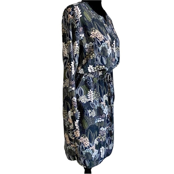 Ann Taylor Factory v-neck blue floral tie waist long sleeve dress pockets, XL - Picture 3 of 8